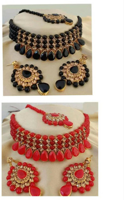 SKRP TRADERS Alloy Gold-plated Red Jewellery Set(Pack of 1)