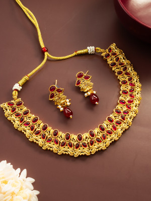 LUXOR Brass Gold-plated Red, Gold Jewellery Set(Pack of 2)