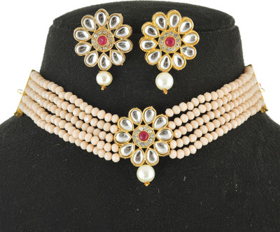 GemNest Alloy Gold-plated Beige Jewellery Set(Pack of 1)