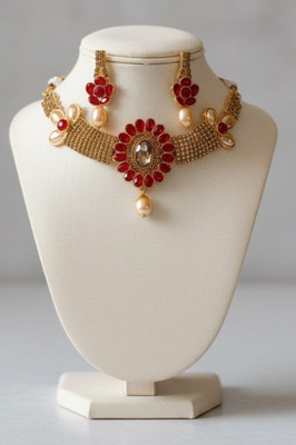 Radhika Gift Regiment Stone, Alloy Gold-plated, Rhodium Gold, Red Jewellery Set(Pack of 1)