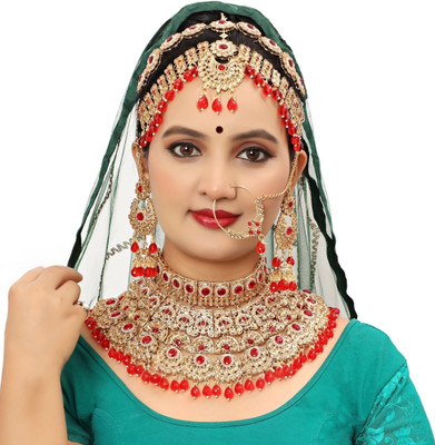 KK IMMITATION Alloy Gold-plated Red Jewellery Set(Pack of 1)
