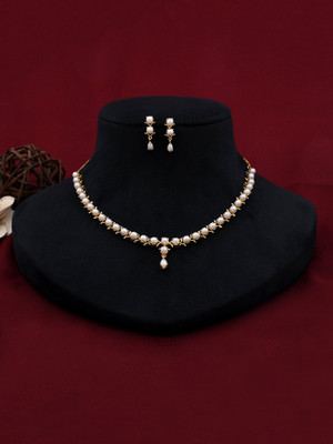 SRJ Brass Gold-plated White, Gold Jewellery Set(Pack of 1)