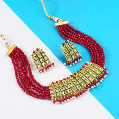 CARDINAL Brass Maroon Jewellery Set(Pack of 1)