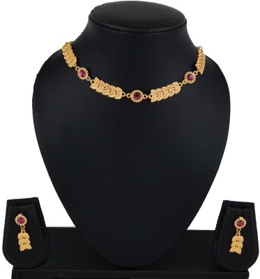 Sehbhagi Brass, Copper Gold-plated Pink Jewellery Set(Pack of 1)