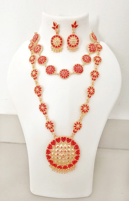 B G GOLD Brass, Copper, Dori, Alloy Gold-plated Red Jewellery Set(Pack of 1)
