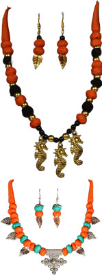 HOUSE OFF COMMON Oxidised Silver Orange, Orange, Blue Jewellery Set(Pack of 2)