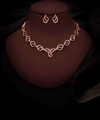 LYRISS Brass Gold-plated Pink Jewellery Set(Pack of 1)