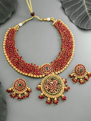 LUXOR Brass, Copper Gold-plated Maroon, Gold Jewellery Set(Pack of 1)