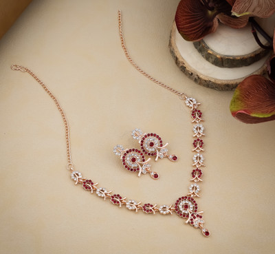 TINALIVA Brass Gold-plated Red Jewellery Set(Pack of 1)