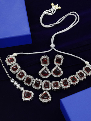 SAIYONI Brass Silver Red Jewellery Set(Pack of 1)