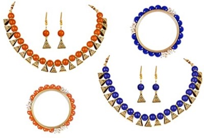 JFL - Jewellery for Less Copper Gold-plated Blue, Orange Jewellery Set(Pack of 1)