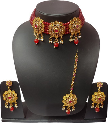 jatin imitation Metal, Stone Gold-plated Red Jewellery Set(Pack of 1)