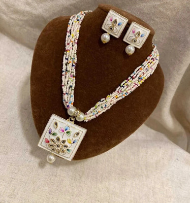 ZMS Brass Gold-plated White Jewellery Set(Pack of 1)