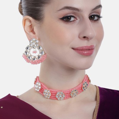 Estele Alloy Gold-plated Pink Jewellery Set(Pack of 2)