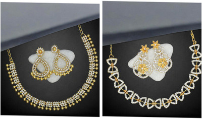 R A Enterprises Alloy Gold-plated White Jewellery Set(Pack of 2)