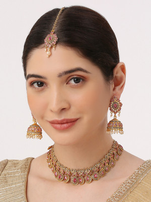 VATSALYA creation Alloy Silver Pink Jewellery Set(Pack of 1)