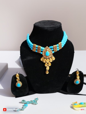 SHRI SHYAM COLLECTION Oxidised Silver Gold-plated Blue Jewellery Set(Pack of 1)