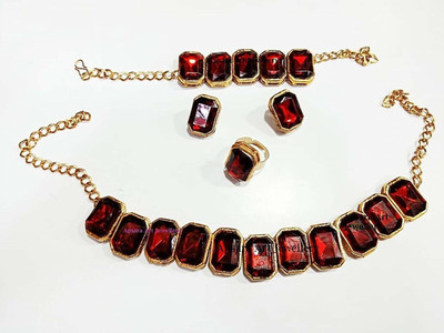 Nivaan Alloy Gold-plated Maroon Jewellery Set(Pack of 1)