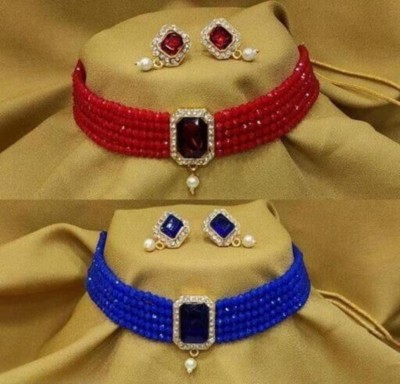 abdur raheem jewellers Alloy Gold-plated Red Jewellery Set(Pack of 1)