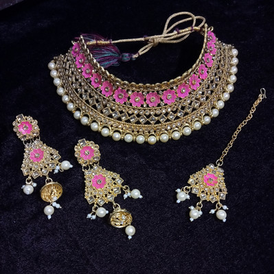 MAAIMPEX Alloy Gold-plated Pink Jewellery Set(Pack of 1)
