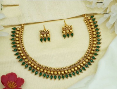 KEYMAX Alloy Gold-plated Green Jewellery Set(Pack of 1)