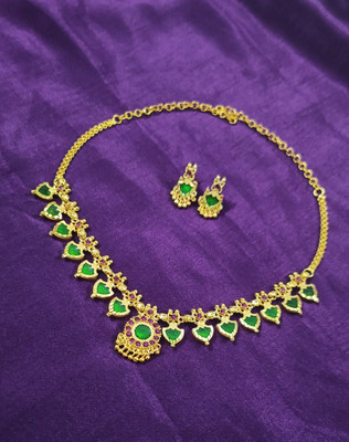 eljo Brass Gold-plated Green Jewellery Set(Pack of 1)