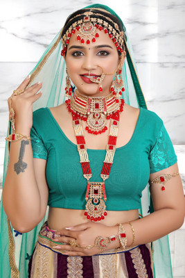 SS IMITATION JEWELLERY Alloy Gold-plated Red, Gold Jewellery Set(Pack of 7)