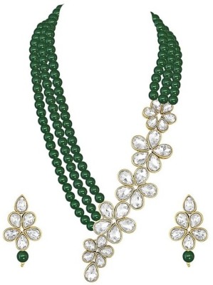 White pearl Alloy Gold-plated Green, White Jewellery Set(Pack of 1)
