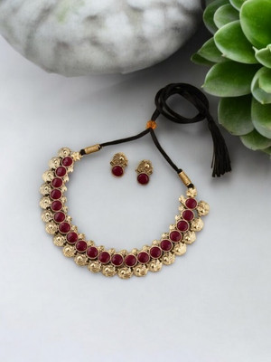 Matram Alloy Gold-plated Maroon Jewellery Set(Pack of 1)