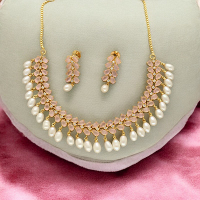 Sri Jagdamba Pearls Alloy Gold-plated White Jewellery Set(Pack of 2)