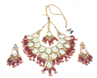 BluCandy Stone, Copper Gold-plated Ruby Red, Gold, White Jewellery Set(Pack of 1)