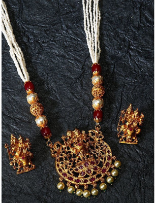 Anika's Creation Brass Gold-plated Red Jewellery Set(Pack of 1)
