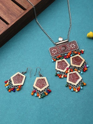 Anju Arya Oxidised Silver Maroon Jewellery Set(Pack of 1)