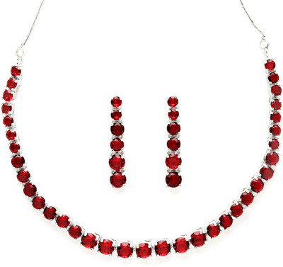 ZENEME Brass Rhodium Red Jewellery Set(Pack of 1)