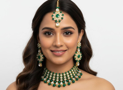CHOKER SET Alloy Gold-plated Green Jewellery Set(Pack of 1)