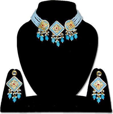 Designer Mart Brass, Alloy Turquoise Jewellery Set(Pack of 3)