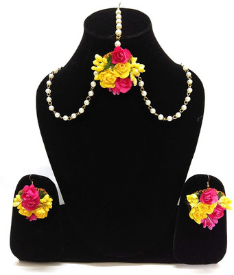 Gahana Fabric, Paper Yellow, Pink, Gold, White Jewellery Set(Pack of 1)