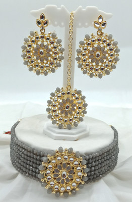 Ruhi Alloy Gold-plated Grey, Gold, White Jewellery Set(Pack of 1)