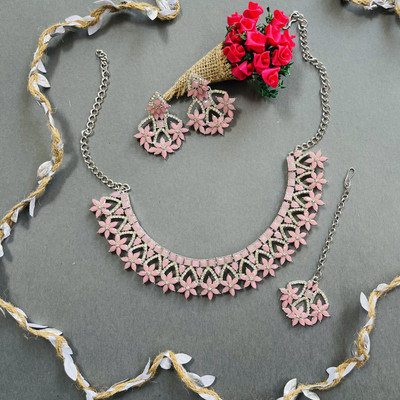 VATSALYA creation Alloy Gold-plated Pink Jewellery Set(Pack of 1)