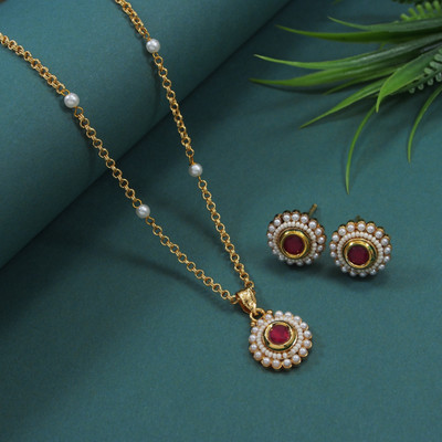 Lucentarts Jewellery Alloy Gold-plated Ruby Red Jewellery Set(Pack of 2)