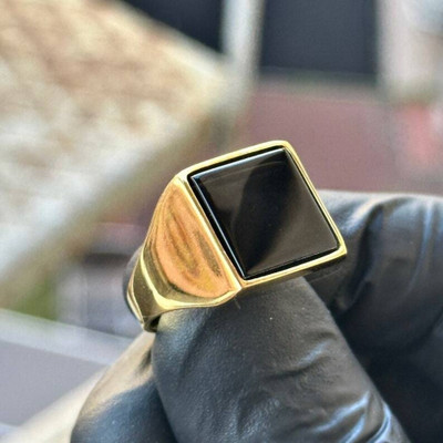 house of common Vedansh Enterprises Stylish Gold Plated Black Onyx Ring Brass Onyx Gold Plated Ring