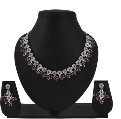 Rukma Alloy Rhodium Maroon Jewellery Set(Pack of 1)