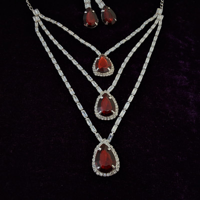 DEEYA FASHIONS Alloy Silver Maroon, Silver Jewellery Set(Pack of 2)