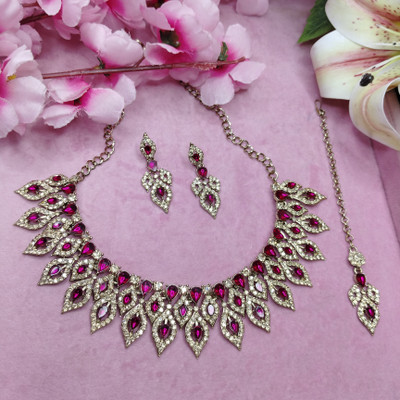 VATSALYA creation Alloy Gold-plated Pink Jewellery Set(Pack of 1)