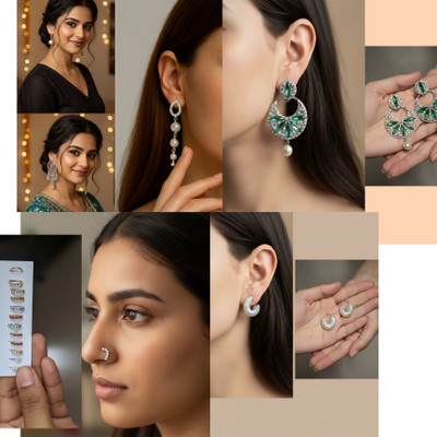 Happiestmart Alloy Multicolor, Silver, Green Jewellery Set(Pack of 7)