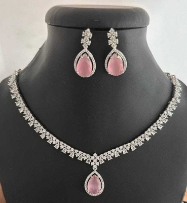 RAHUL TRADERS Alloy Rhodium Pink Jewellery Set(Pack of 1)