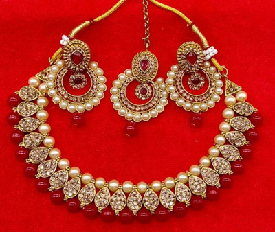 KATELYN PRODUCTS Zinc Gold-plated Maroon Jewellery Set(Pack of 4)