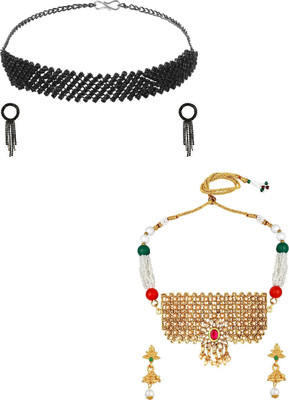 ASMITTA Jewellery Alloy Gold-plated Gold, Multicolor, Black Jewellery Set(Pack of 2)