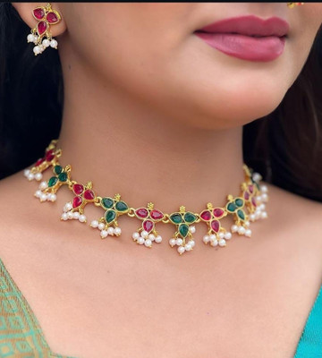 SHREE MAULI CREATION Alloy Gold-plated Green, Maroon Jewellery Set(Pack of 3)