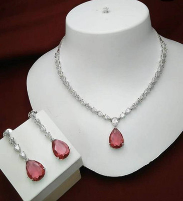 AKENTERPRISE Brass Silver Red Jewellery Set(Pack of 1)